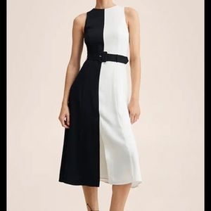 Mango black and white block dress